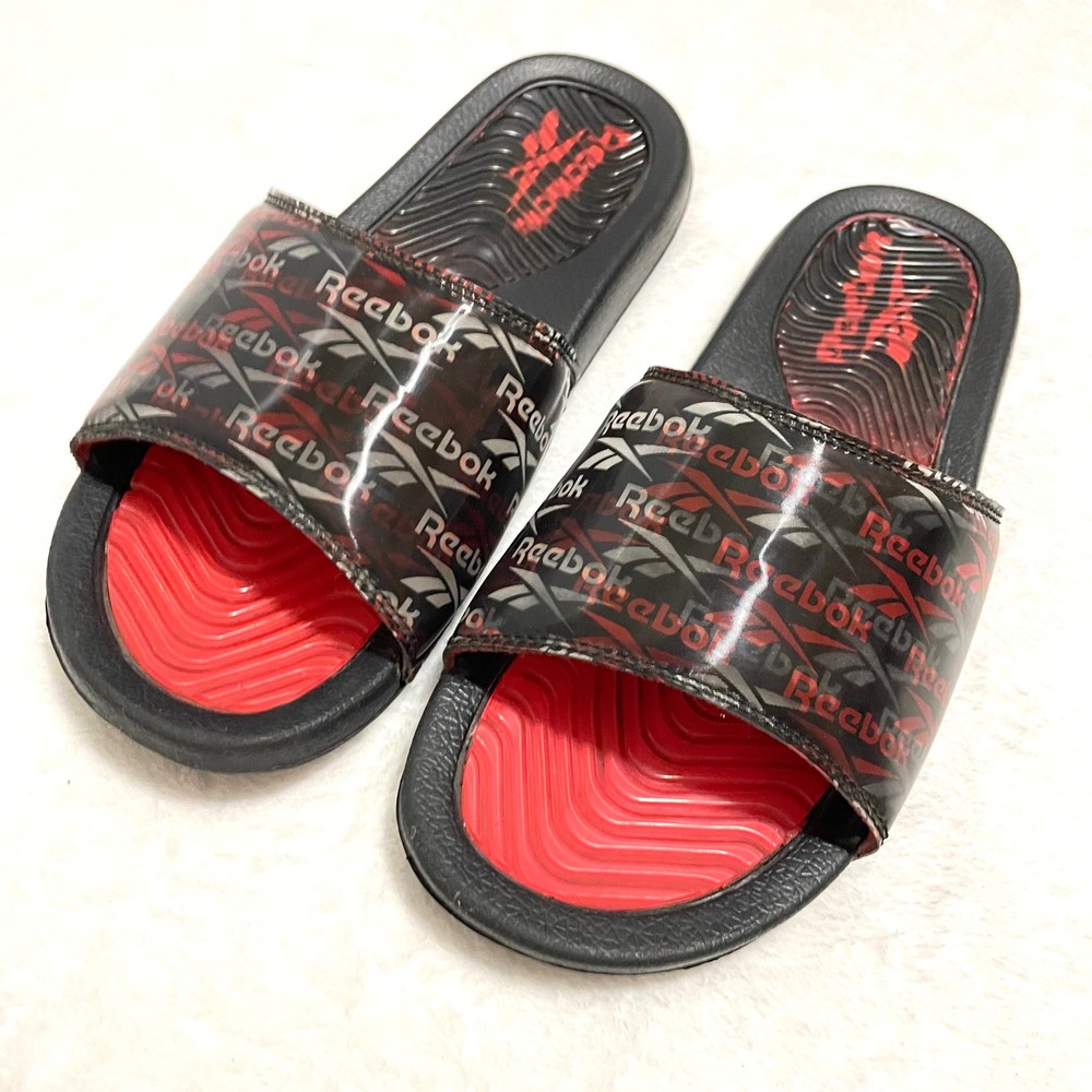 Reebok Slides Sandals Sport Athletic Holographic Black Red Men's Size 5